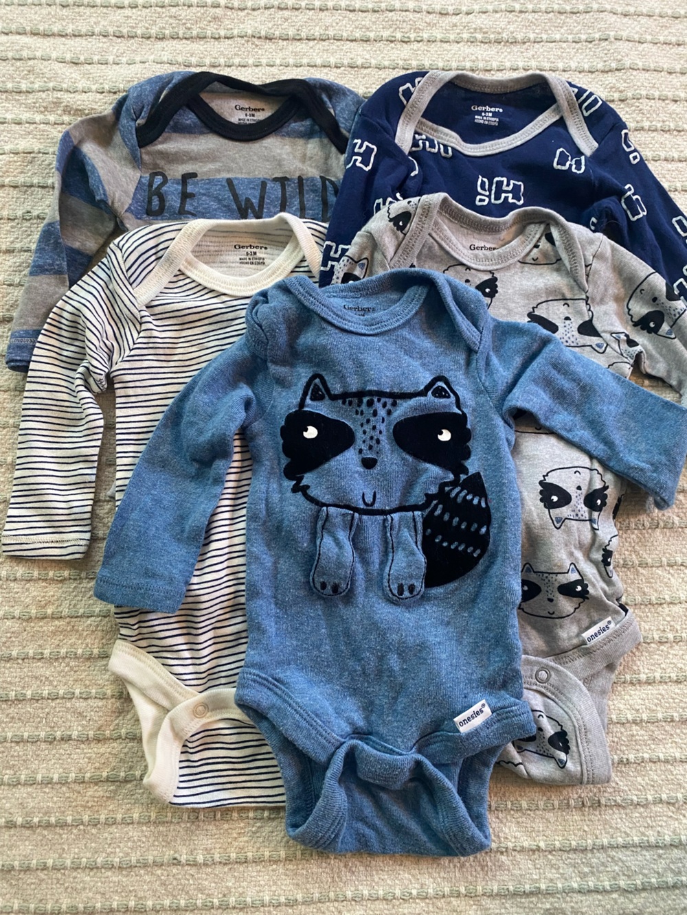 Set of 5 Gerber 0-3 Month Long Sleeved Onesies